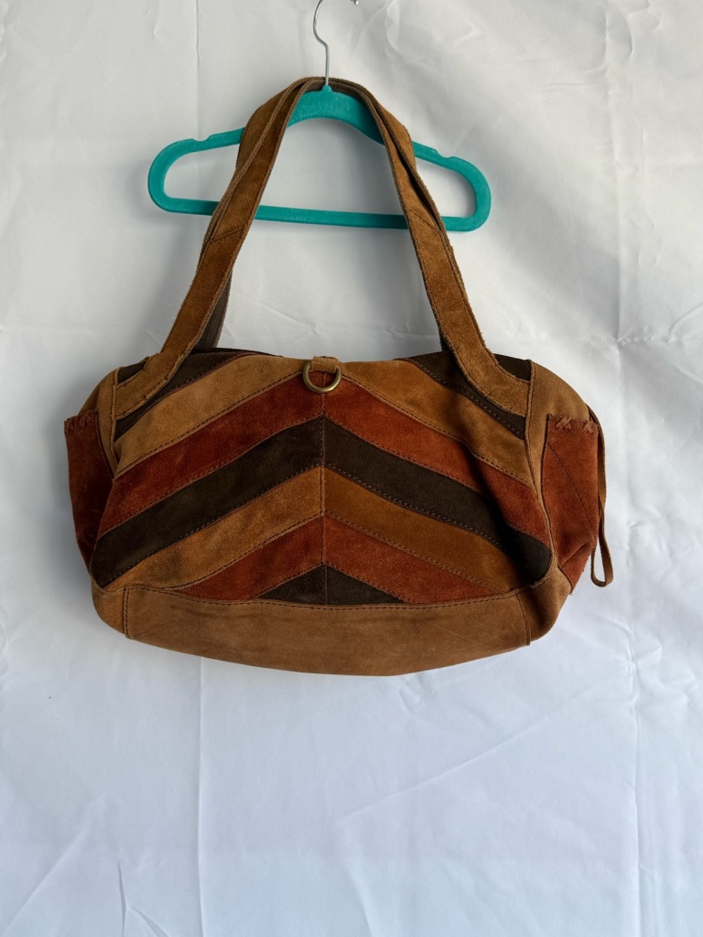Lucky Brand Suede Chevron Shoulder Bag in Brown and Rust Tones